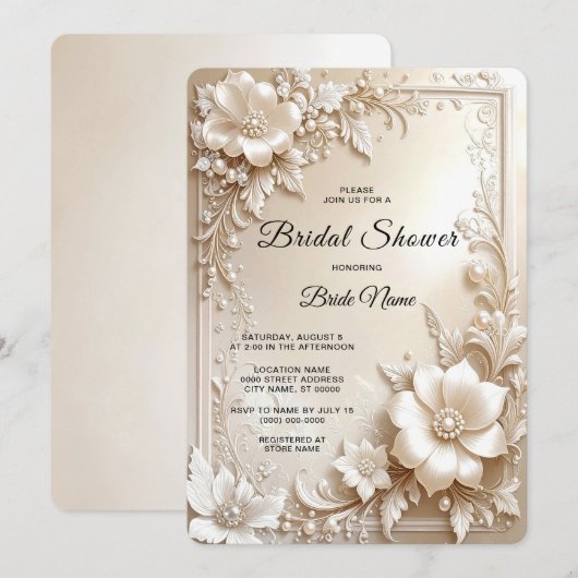 Invitation Fête de mariage aux fleurs d'ivoire (Devant / Derrière)