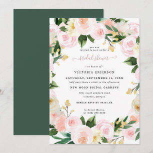 Invitation Fête de mariage aux florales rose blush aquarelle