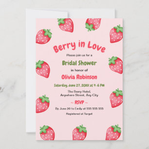 Invitation Fête de mariage aux fraises Rose et Baie Rouge en 