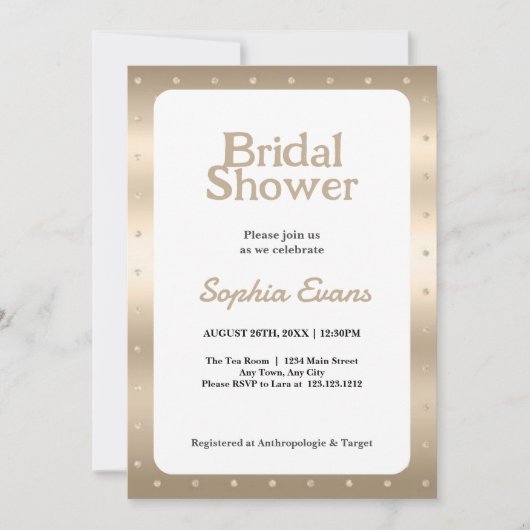 Invitation Fête de Mariage avec Bordure de Points Gold (Devant)