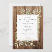 Invitation Fête de mariage avec code QR de verdure en bois ru (Devant)