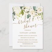 Invitation Fête de mariage avec confettis dorés et fleurs bla (Devant)