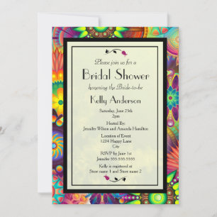 Invitation Fête de mariage avec des fleurs Art Déco multicolo