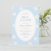 Invitation Fête de mariage avec des fleurs bleues (Debout devant)