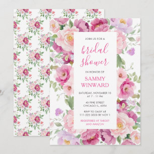 Invitation Fête de mariage avec des fleurs de pivoine roses e