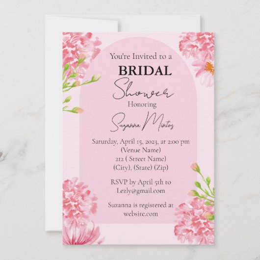 Invitation Fête de mariage avec des fleurs roses (Devant)