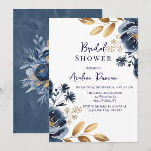 Invitation Fête de mariage avec des pivoines bleues marine et