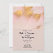 Invitation Fête de mariage avec des plumes roses et dorées (Devant)