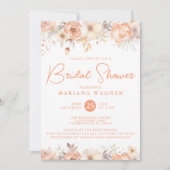 Invitation Fête de mariage avec fleurs beige pêche (Devant)