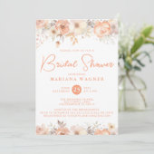 Invitation Fête de mariage avec fleurs beige pêche (Debout devant)