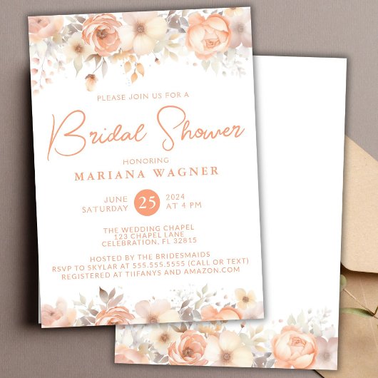 Invitation Fête de mariage avec fleurs beige pêche