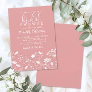 Invitation Fête de mariage avec la fleur sauvage rose
