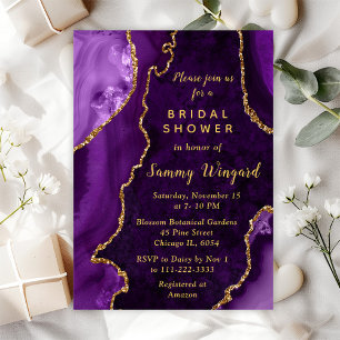 Invitation Fête de Mariage avec Marbre d'Agate Violet et Or