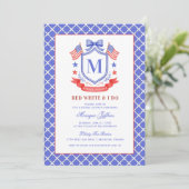 Invitation Fête de mariage avec monogramme Rouge Blanc & Je f (Debout devant)