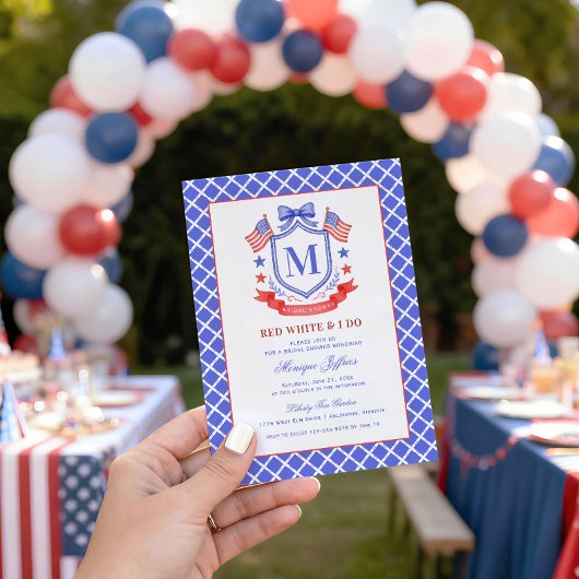 Invitation Fête de mariage avec monogramme Rouge Blanc & Je f