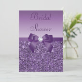 Invitation Fête de mariage avec nœud à paillettes imprimé vio (Debout devant)