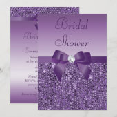 Invitation Fête de mariage avec nœud à paillettes imprimé vio (Devant / Derrière)