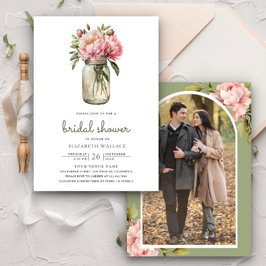 Invitation Fête de mariage avec photo de pot Mason à fleurs r
