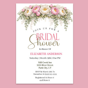 Invitation Fête de mariage avec pivoines roses et blanches
