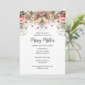 Invitation Fête de mariage avec rose rose (Debout devant)