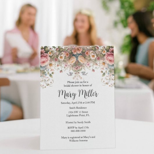 Invitation Fête de mariage avec rose rose