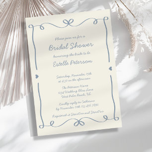 Invitation Fête de mariage avec un nœud bleu poussiéreux écri