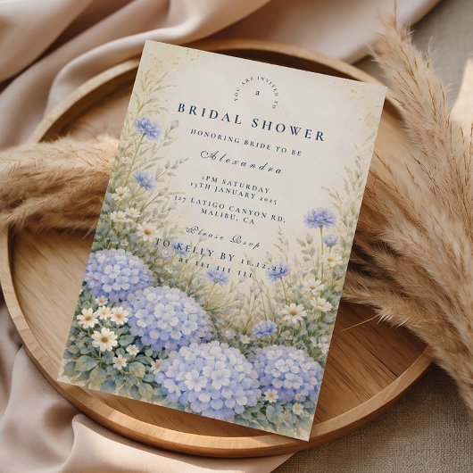 Invitation Fête de mariage avec une élégante Hydrangea bleue