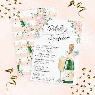 Invitation Fête de mariage avec vin pétillant Petals & Prosec