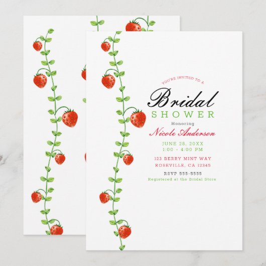 Invitation Fête de mariage baies rouges de la vigne de fraise (Devant / Derrière)