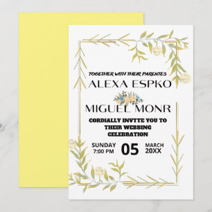 Invitation Fête de mariage Bee Bridal shower fleurs jaunes