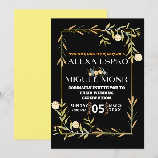 Invitation Fête de mariage Bee Bridal shower fleurs jaunes (Devant / Derrière)
