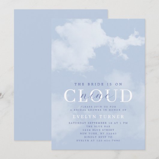 Invitation Fête de mariage bleu blanc Cloud Nine aquarelle (Devant / Derrière)