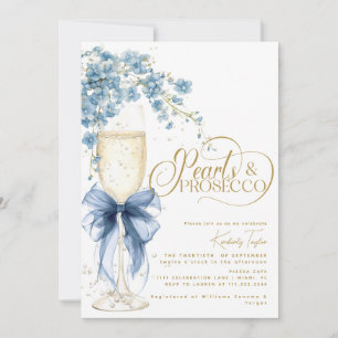 Invitation Fête de mariage Blue Bow Floral Perles & Prosecco