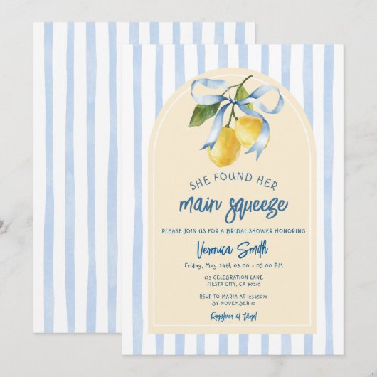 Invitation Fête de mariage Blue Bow Lemon Main Squeeze (Devant / Derrière)