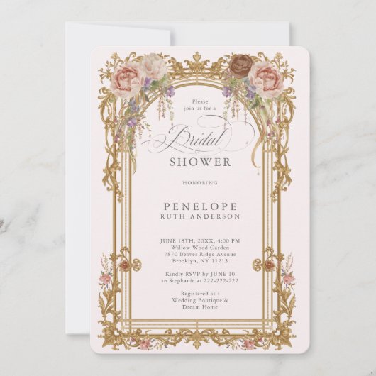 Invitation Fête de mariage Blush Peony Or (Devant)