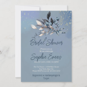 Invitation Fête de mariage bohème aux bleuets et verdure bleu