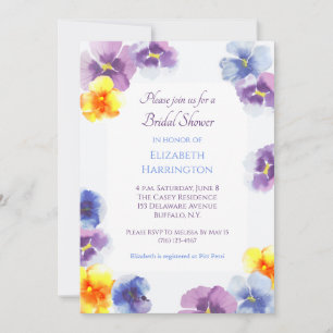 Invitation Fête de mariage bohème aux pensées violettes illus