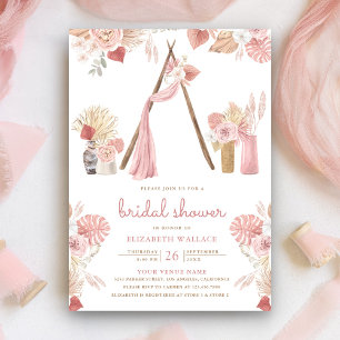 Invitation Fête de mariage bohème Floral Rose Poussiéreux Pla
