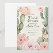 Invitation Fête de mariage bohème florale de cactus (Devant / Derrière)