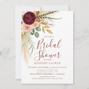 Invitation Fête de mariage bohème florale en terre cuite avec