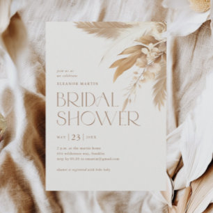 Invitation Fête de mariage bohème neutre avec herbe de la pam