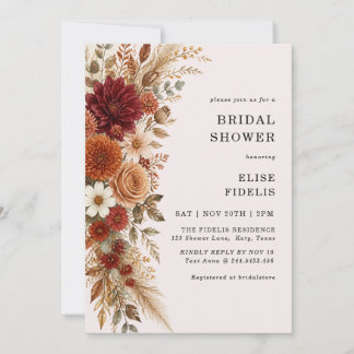 Invitation Fête de Mariage Bohème Terracotta Fleurs Herbe de