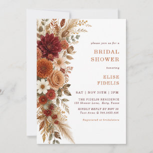 Invitation Fête de Mariage Bohème Terracotta Fleurs Herbe de