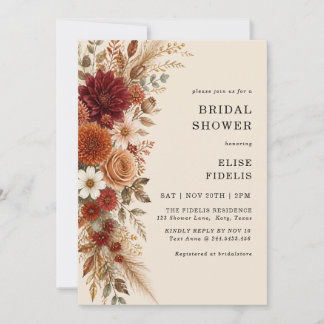 Invitation Fête de mariage bohème terracotta fleurs herbe de