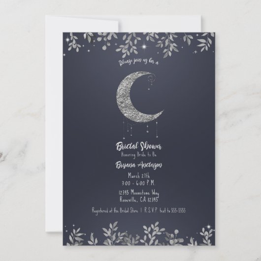 Invitation Fête de mariage botanique bleu clair de lune d'arg (Devant)
