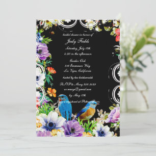 Invitation Fête de mariage botanique florale oiseaux bleus co