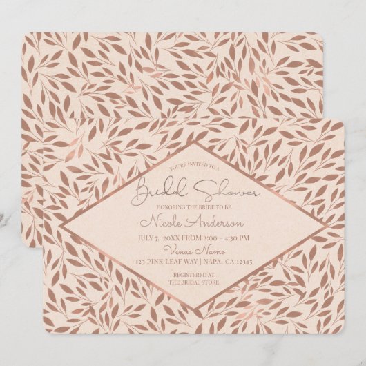 Invitation Fête de mariage Botanique Glam Rustique aux feuill (Devant / Derrière)