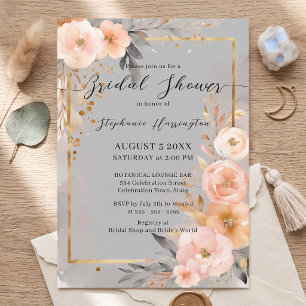 Invitation Fête de mariage cadre doré rose poudré aquarelle