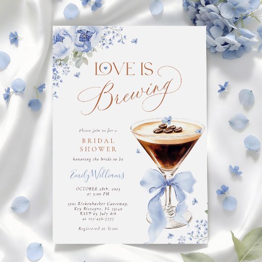 Invitation Fête de Mariage Café Fleurs Bleues