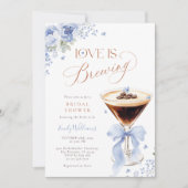 Invitation Fête de Mariage Café Fleurs Bleues (Devant)